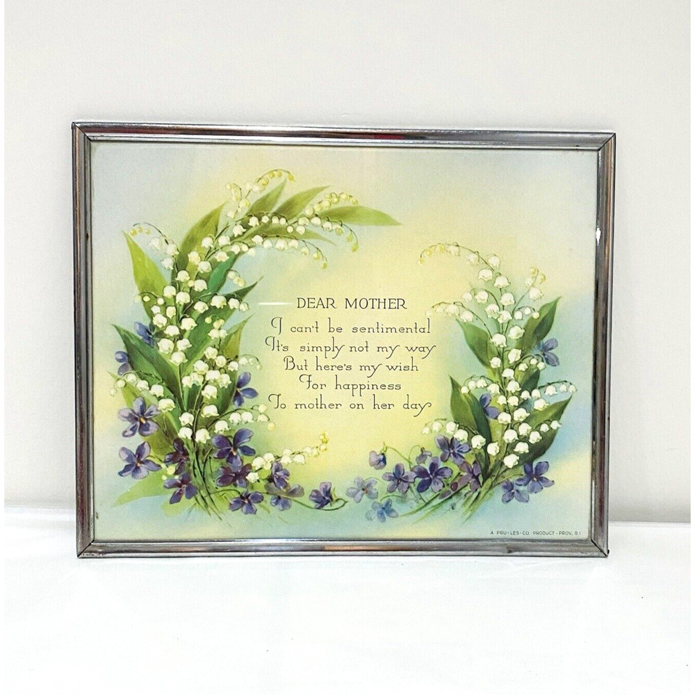 Pru-Les Art Print Dear Mother Motto Poem Lily of the Valley Flowers Metal Frame